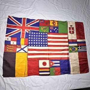 Antique WW1 Allies Armistice Day Flag of Flags Silk Commemorative Piece